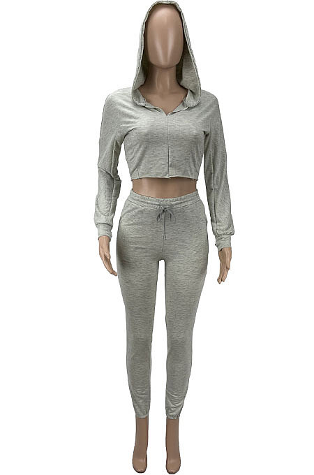 Black Euramerican Women Pure Color Fleece Hooded Long Sleeve Pants Sets KXL857-2