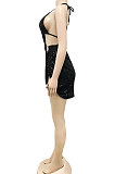 Red Women Sexy Sequins Pure Color Irregular Single Sleeve Split Skirts Sets XZ5307-2