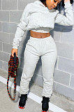Black Women Hooded Long Sleeve Fleece Solid Color Bandage Long Pants Sets CSY830-2