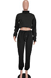 Black Women Solid Color Long Sleeve Velvet Sport Pants Sets BYQ1028-2