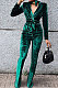 Green Wholesale Velvet Long Sleeve Lapel Neck Suits Coat Flare Pants Sets TRS1182-3