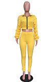 Cream Autumn Winter Casual Ruffle Sleeve Zip Front Coat Pencil Pants Sport Sets ORY5064-2