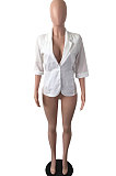 Black Pure And Fresh Newest Linen Three Quarter Sleeve Lapel Neck Cardigan Suits Coat QY5085-3