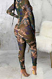 Brown Sexy Mesh Print Long Sleeve V Neck Collect Waist Bodycon Jumpsuits SMR10278-1