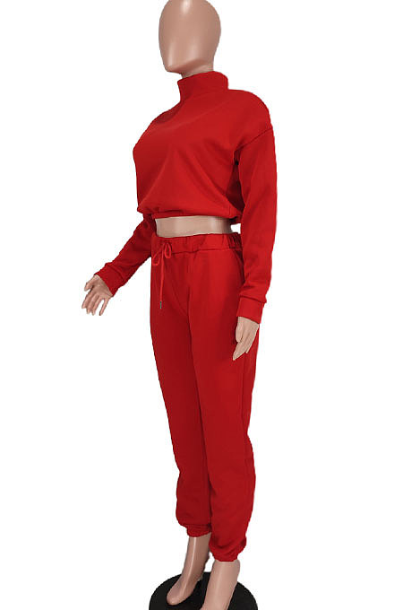 Red Women Solid Color Long Sleeve Velvet Sport Pants Sets BYQ1028-1