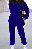 Royal Blue Simple Sport Loose Long Sleeve Round Neck Pocket Jumper Long Pants Solid Color Sets SM9206-1
