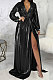 Black Club Hot Starmping Long Sleeve V Collar Slim Fitting Sexy Slit Swing Long Dress SMR10194-2