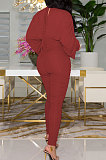 Gray Newest Batwing Sleeve V Neck Ruffle Collect Waist Solid Color Bodycon Jumpsuits WY6841-2