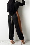 Army Green Cotton Blend Club Long Sleeve Round Neck Elastic  Hollow Out Solid Color Jumpsuits YYF8248-5