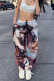Neon Green Modest Positioning Print Drawsting Loose Cargo Pants SZS8180-1
