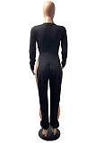 White Cotton Blend Club Long Sleeve Round Neck Elastic  Hollow Out Solid Color Jumpsuits YYF8248-1