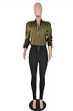 Green Casual Luxe Bandage Long Sleeve Zip Front Elastic Spliced Slim Fitting Jumpsuits YYZ865