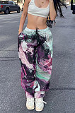 Pruple Modest Positioning Print Drawsting Loose Cargo Pants SZS8180-2