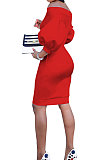 Coffee Euramerican Women Pure Color Off Shoulder Sexy Lantern Sleeve Mid Waist Mini Dress R6129-11