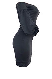 Purple Euramerican Women Pure Color Off Shoulder Sexy Lantern Sleeve Mid Waist Mini Dress R6129-9
