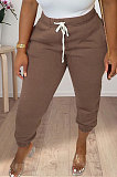 Dark Blue Women Solid Color Thick Mid Waist Loose Pants PH13255-4