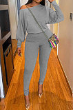 Orange Autumn Winter Pure Color Lantern Sleeve Loose Tops Pencil Pants Sport Sets F88394-8