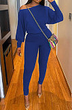 Orange Autumn Winter Pure Color Lantern Sleeve Loose Tops Pencil Pants Sport Sets F88394-8