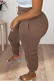 Dark Blue Women Solid Color Thick Mid Waist Loose Pants PH13255-4
