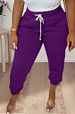 Dark Blue Women Solid Color Thick Mid Waist Loose Pants PH13255-4