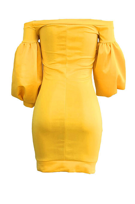 Rose Red Euramerican Women Pure Color Off Shoulder Sexy Lantern Sleeve Mid Waist Mini Dress R6129-8