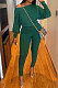 Army Green Autumn Winter Pure Color Lantern Sleeve Loose Tops Pencil Pants Sport Sets F88394-3