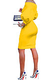 Green Euramerican Women Pure Color Off Shoulder Sexy Lantern Sleeve Mid Waist Mini Dress R6129-10