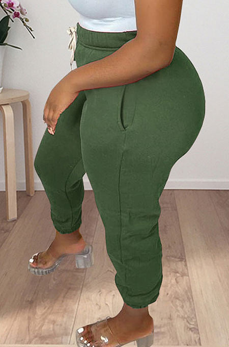 Dark Blue Women Solid Color Thick Mid Waist Loose Pants PH13255-4