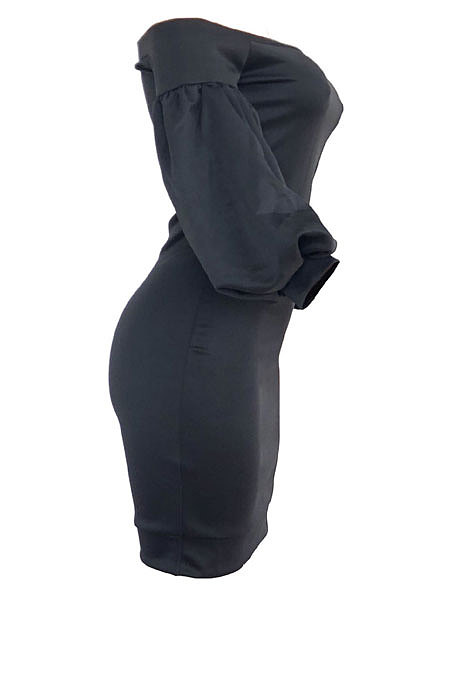 Wine Red Euramerican Women Pure Color Off Shoulder Sexy Lantern Sleeve Mid Waist Mini Dress R6129-4