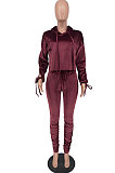 Pink Winter Velvet Long Sleeve Hoodie Drawsting Ruffle Pants Two-Piece ZNN9112-1