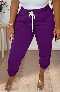 Purple Women Solid Color Thick Mid Waist Loose Pants PH13255-3
