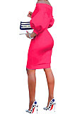 Yellow Euramerican Women Pure Color Off Shoulder Sexy Lantern Sleeve Mid Waist Mini Dress R6129-2