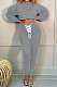 Gray Women Trendy Sport Cotton Pure Color Bnadage Bodycon Hooded Tops Pants Sets PH13261-4