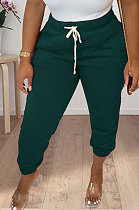 Dark Blue Women Solid Color Thick Mid Waist Loose Pants PH13255-4