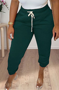 Dark Blue Women Solid Color Thick Mid Waist Loose Pants PH13255-4