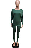 Orange Autumn Winter Pure Color Lantern Sleeve Loose Tops Pencil Pants Sport Sets F88394-8