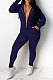 Navy Blue Casual Newest Long Sleeve Zip Front Hoodie Pencil Pants Sport Sets DR88126-2