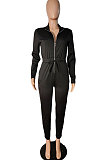 Gray Women Pure Color Pocket Zipper Casual Jumpsuit RB3208-2