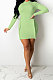 Green Simple Newest Ribber Long Sleeve High Neck Elastic Slim Fitting Hip Dress DR88123-5