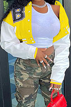 Yellow Euramerican Women Autumn Winter Printing Long Sleeve Cradigan Fashion Casual Short Jacket WSY5891-9