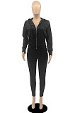 Black Casual Newest Long Sleeve Zip Front Hoodie Pencil Pants Sport Sets DR88126-3