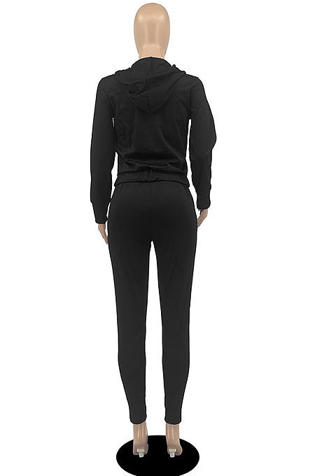 Rose Red Casual Newest Long Sleeve Zip Front Hoodie Pencil Pants Sport Sets DR88126-1