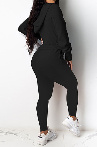 Black Casual Newest Long Sleeve Zip Front Hoodie Pencil Pants Sport Sets DR88126-3