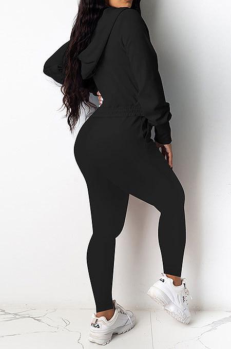 Navy Blue Casual Newest Long Sleeve Zip Front Hoodie Pencil Pants Sport Sets DR88126-2