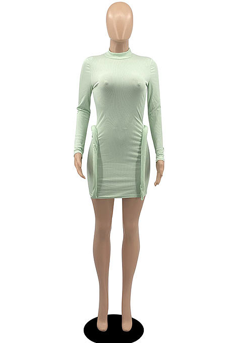 Red Simple Newest Ribber Long Sleeve High Neck Elastic Slim Fitting Hip Dress DR88123-1