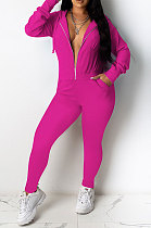 Rose Red Casual Newest Long Sleeve Zip Front Hoodie Pencil Pants Sport Sets DR88126-1