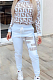 Letter Randomly Printed Pants Set in White