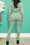 Brown Fashion Simple Long Sleeve Round Neck Jumper Zipper Slit Pencil Pants Sets DR88127-2