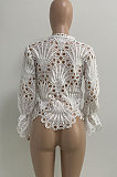 White Euramerican Women Hole Sexy Horn Sleeve  Bodycon Cardigan T Shirts XQ1149-1