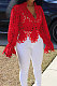 Red Euramerican Women Hole Sexy Horn Sleeve  Bodycon Cardigan T Shirts XQ1149-4
